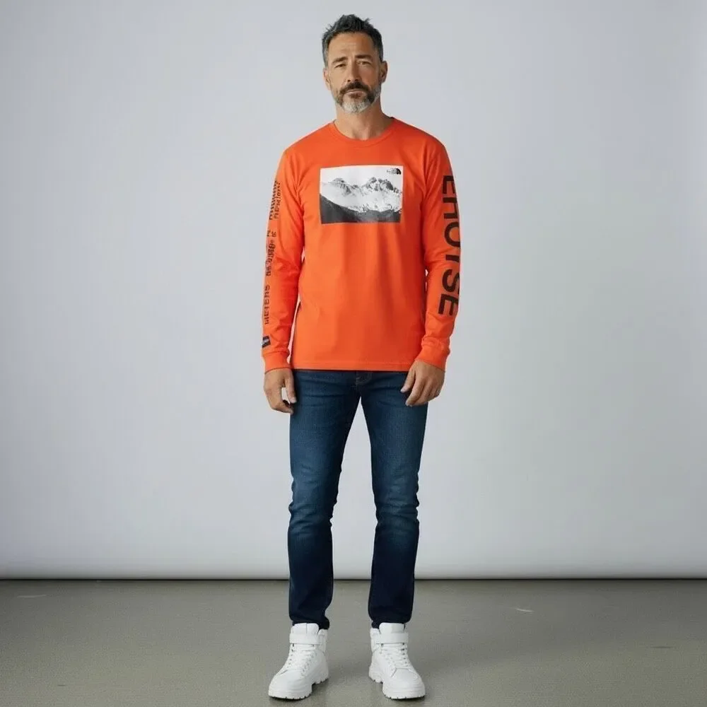 The North Face Lhotse Mountain Long Sleeve Graphic Tee Red Men’s Large NWT